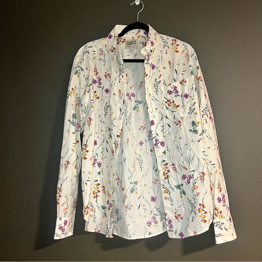 Naked and Famous Floral White Men's Shirt